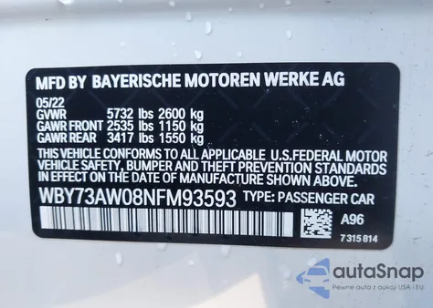 2022 BMW I4 Edrive40 z USA, uszkodzony, nr VIN WBY73AW08NFM93593